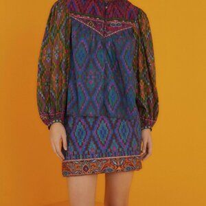 NWT - FARM Rio Blue Tapestry Scarf Mini Skirt Quilted Geometric - Medium